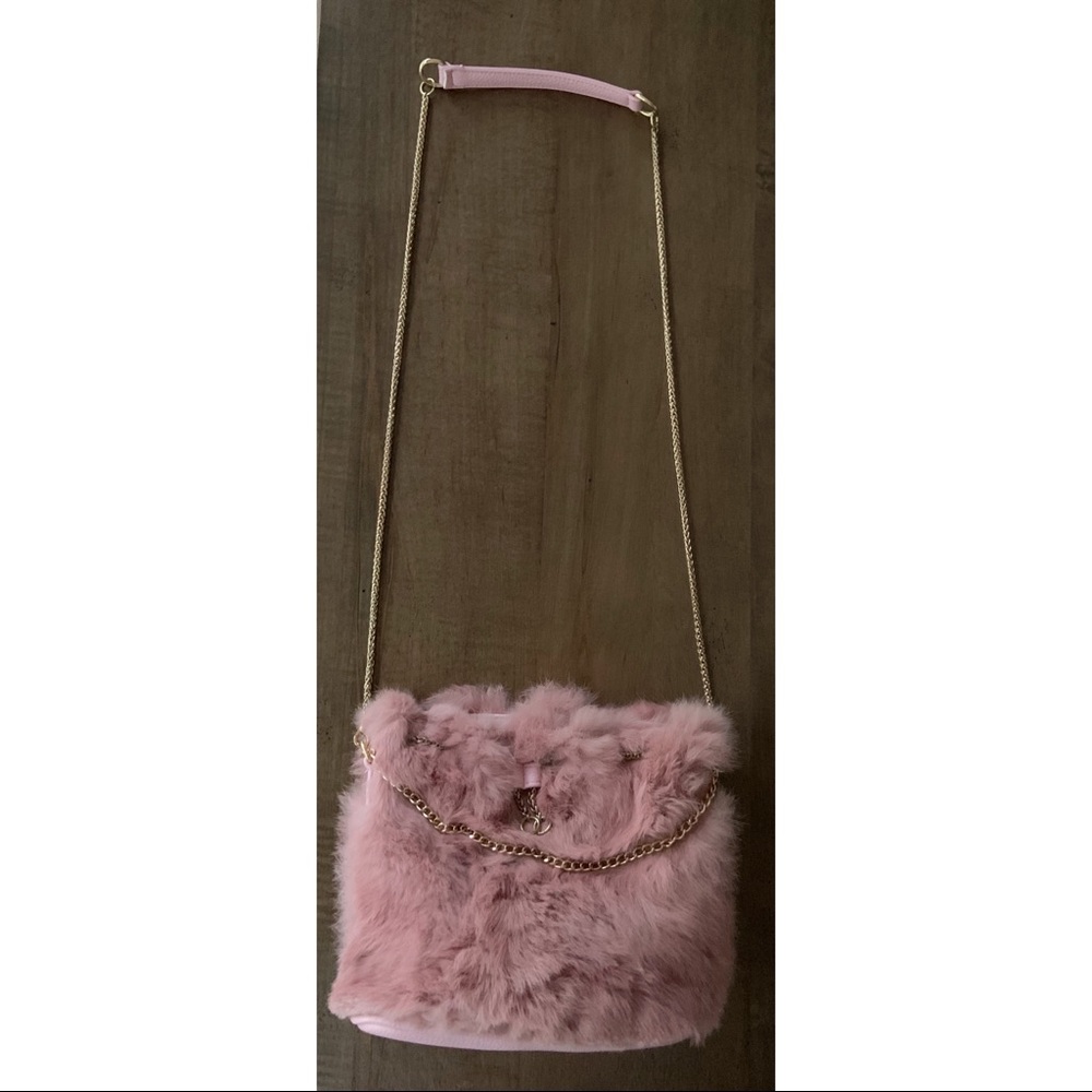 Fluffy faux fur pink crossbody bag/ purse